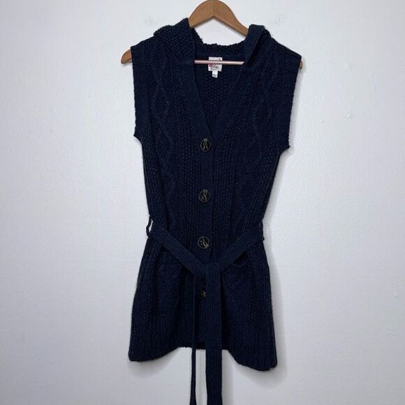 Joie Wool & Cashmere Knit Hooded Belted Sweater with Pockets SIZE Small Navy - Picture 1 of 10